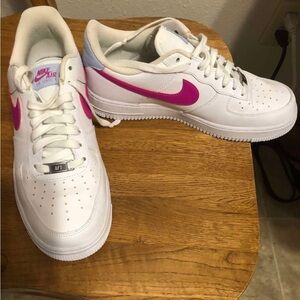 Nike Air Force 1 White with Bold Pink Swoosh